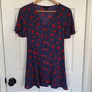 Forever 21 Navy Polka Dot Floral Mini Dress (S)